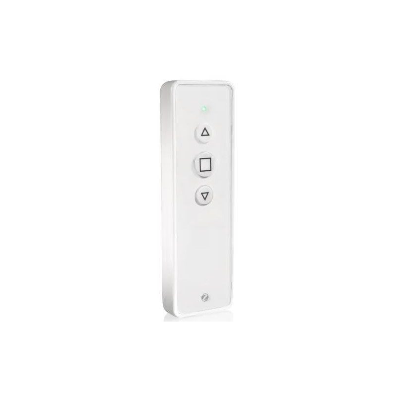 Télécommande blanche de volet roulant électrique avec touches montée, stop et descente