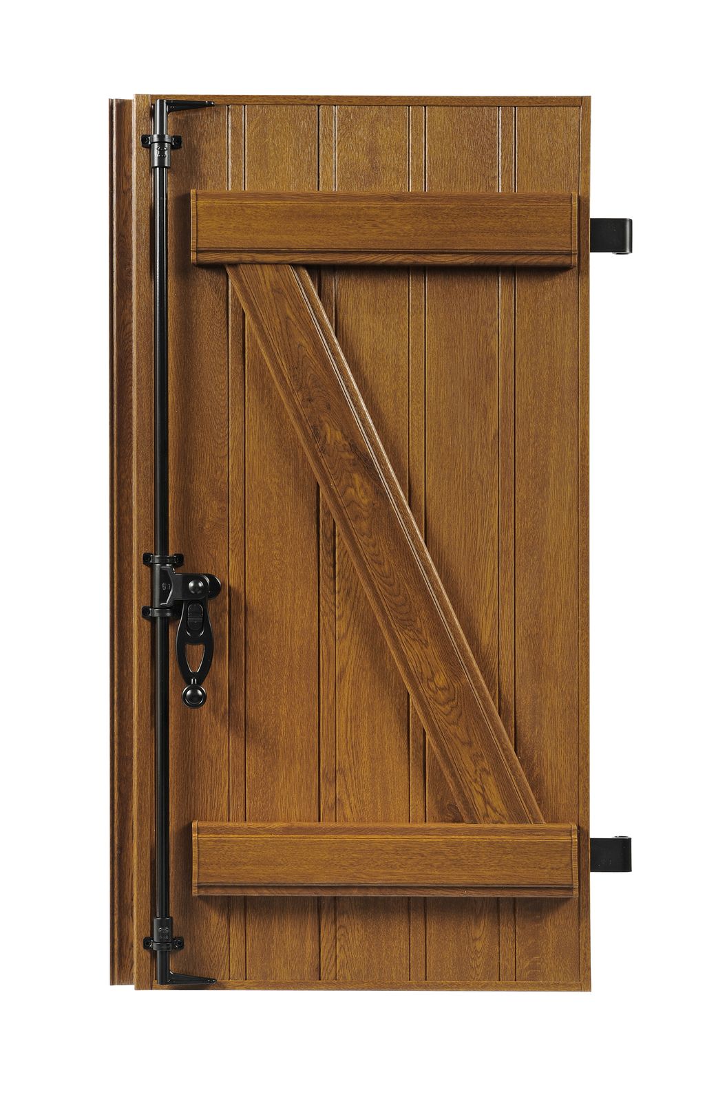 Vantail de volet battant PVC à barres et écharpe, coloris chêne doré