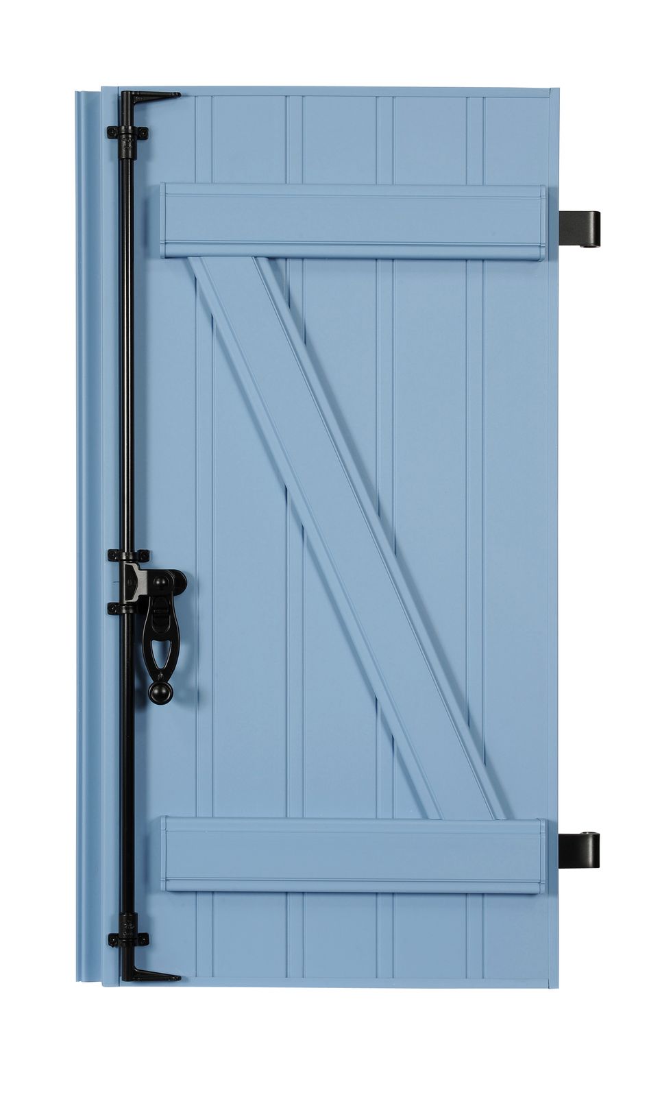 Vantail de volet battant PVC à barres et écharpe, coloris bleu pastel